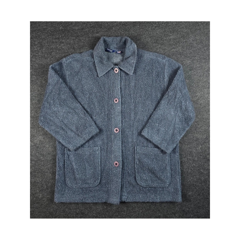 Vtg Friday Harbor Mens Blue Fleece Speckled Button Up Shirt Jacket Size M